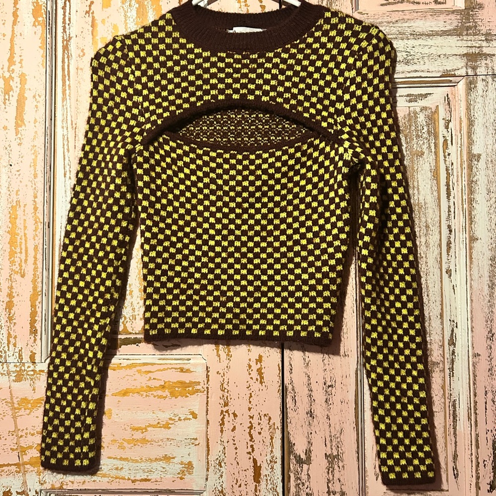 Sale!! Zara Checkered Knit Crop Top in Yellow and Brown